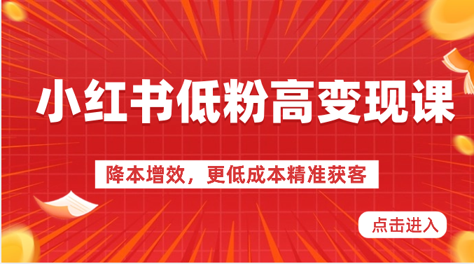 小红书低粉高变现课-降本增效，更低成本精准获客，小红书必爆的流量密码81 作者:福缘创业网 帖子ID:108985 