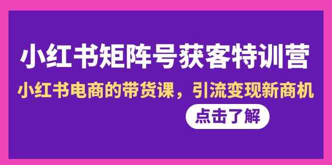 小红书矩阵号获客特训营-第10期，小红书电商的带货课，引流变现新商机7386 作者:福缘创业网 帖子ID:106370 