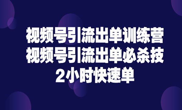 视频号引流出单训练营，视频号引流出单必杀技，2小时快速单