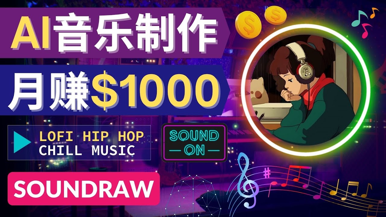 使用AI软件制作Lofi Hip Hop Chill Music 月赚1000美元，无需任何音乐基础插图