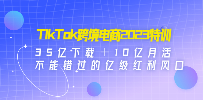 【跨境电商】 2023TikTok跨境电商特训：35亿下载量＋日活10亿，绝不能错过的亿级红利风口插图